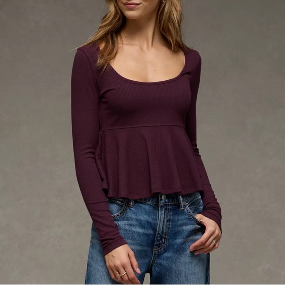 American Eagle Outfitters Long Sleeve Babydoll Top; Long Sleeve Peplum Shirt